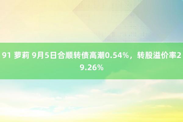 91 萝莉 9月5日合顺转债高潮0.54%，转股溢价率29.26%